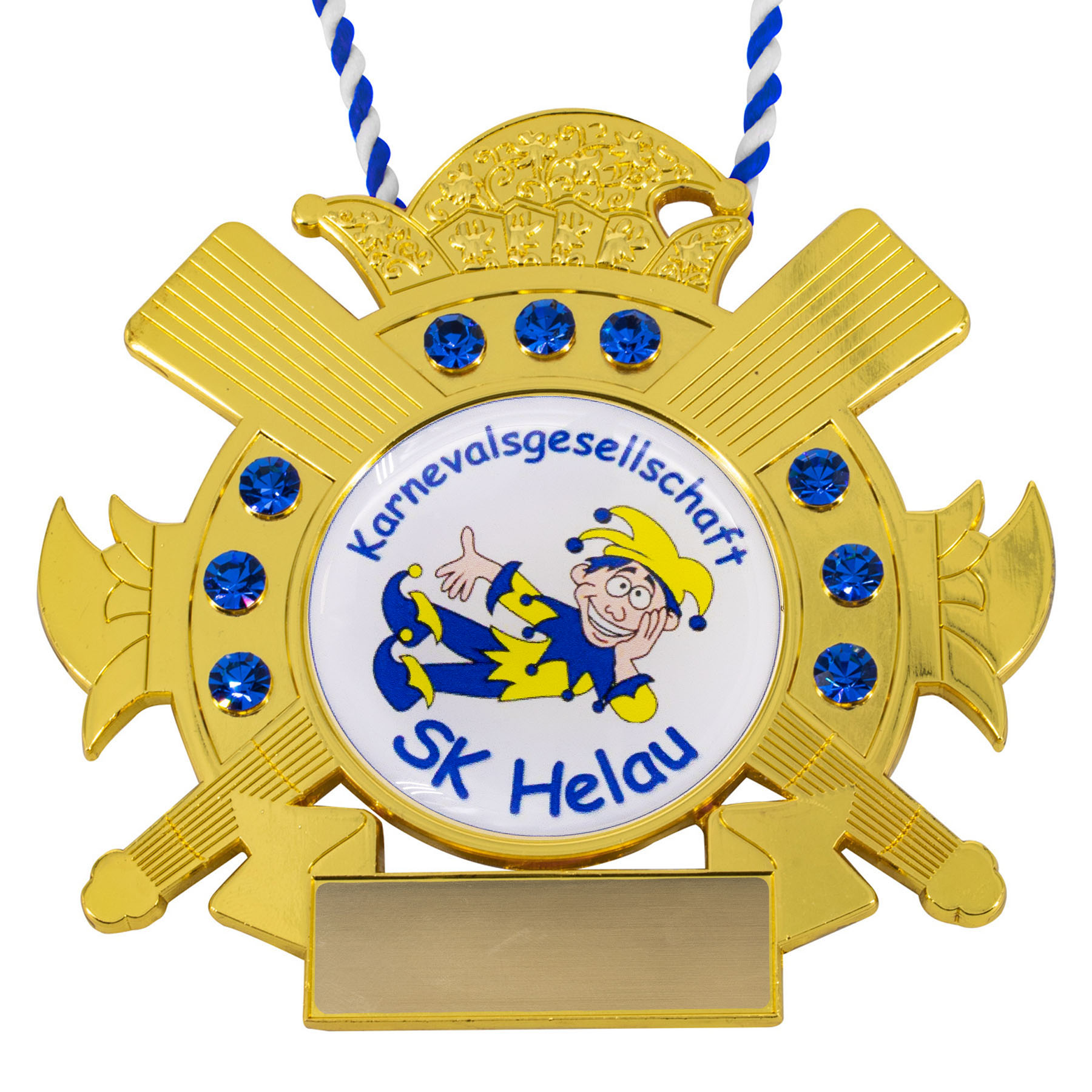 Produktbild von Karnevalsorden "Narrenkappe" Gold mit Schmucksteinen