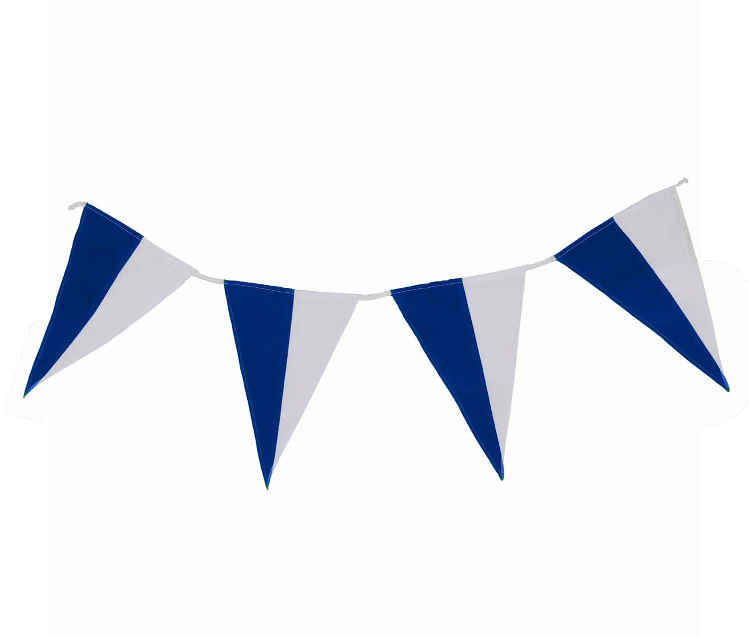 Wimpelkette blau-weiß (geteilt) aus Stoff » Premiumqualität « Wind- und Wetterfest an Nylonseil
