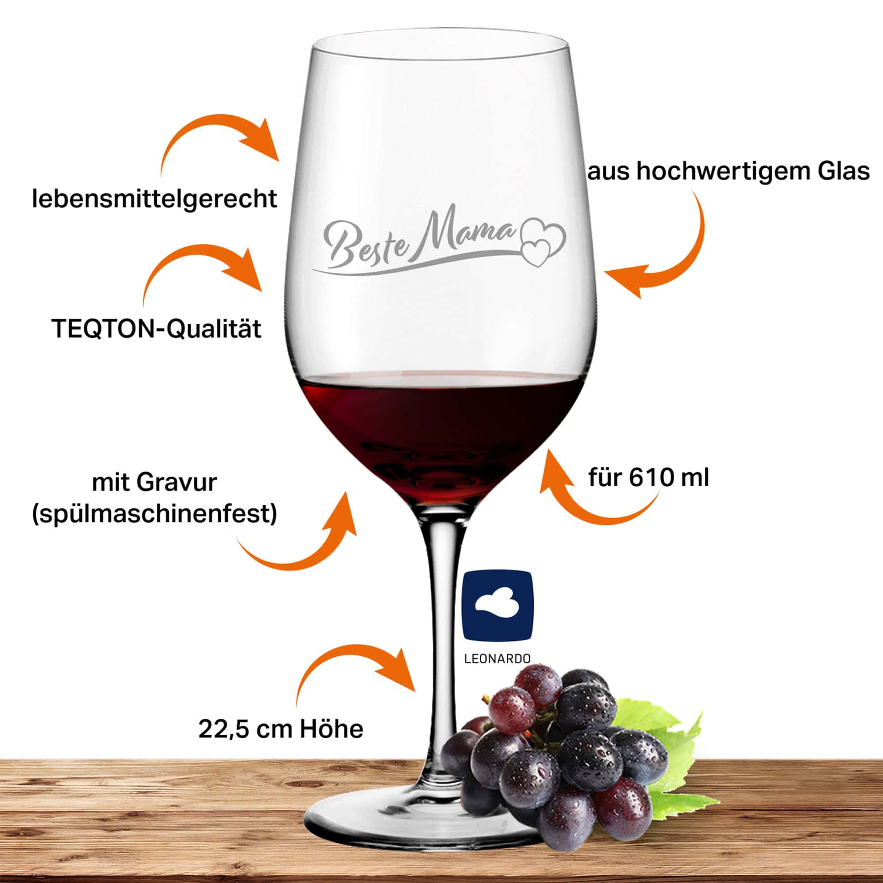 Produktbild 2 von Leonardo Rotweinglas 610ml Ciao+ "Beste Mama mit Herzen"
