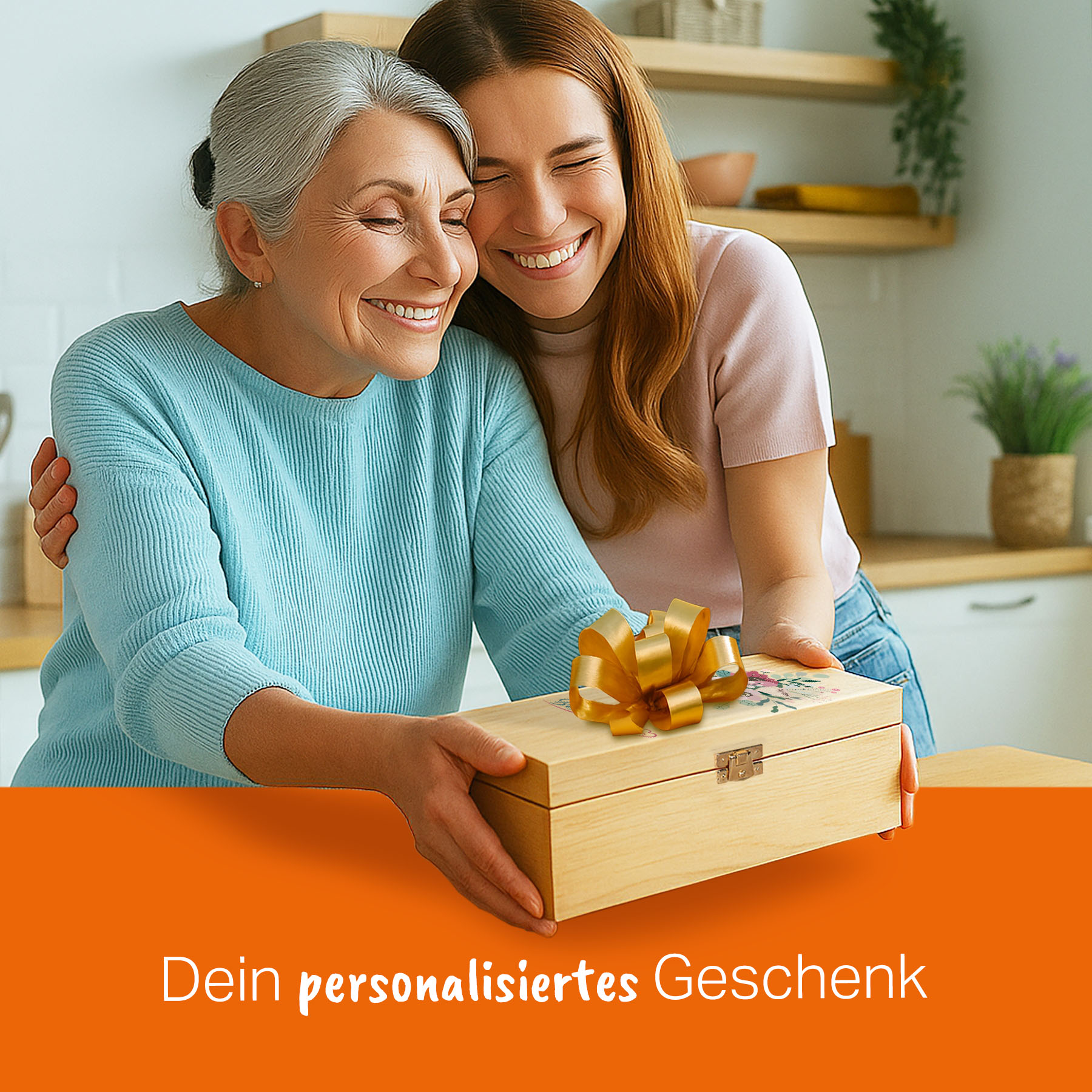 Produktbild 3 von Weinglas-Holzkisten-Set VIVID SENSES 535ml mit Gravur und Bedruckung "Beste Mama mit Herzen"