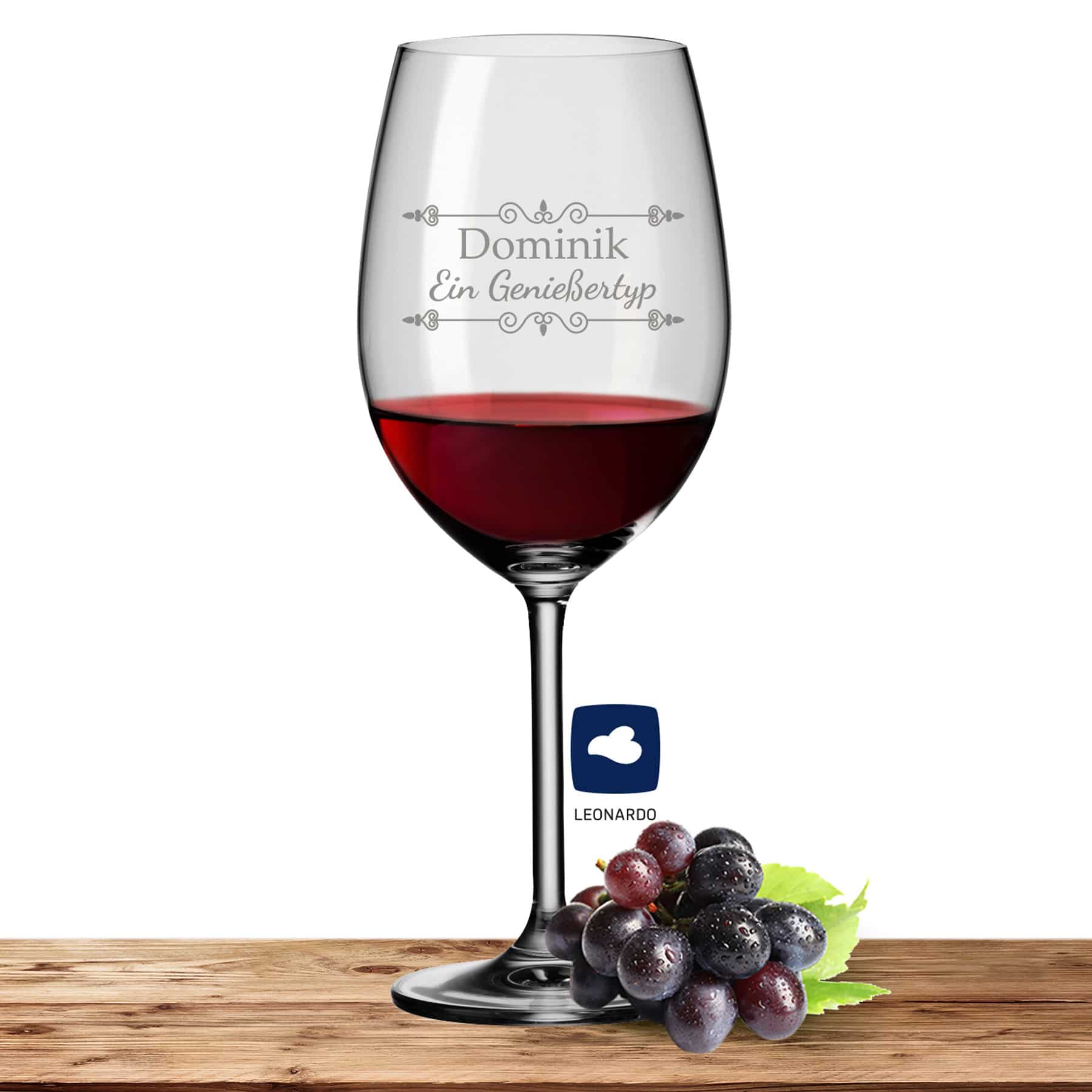 Leonardo Bordeauxglas Rotweinglas DAILY 640ml mit Namen oder Wunschtext graviert (Verzierung 01)