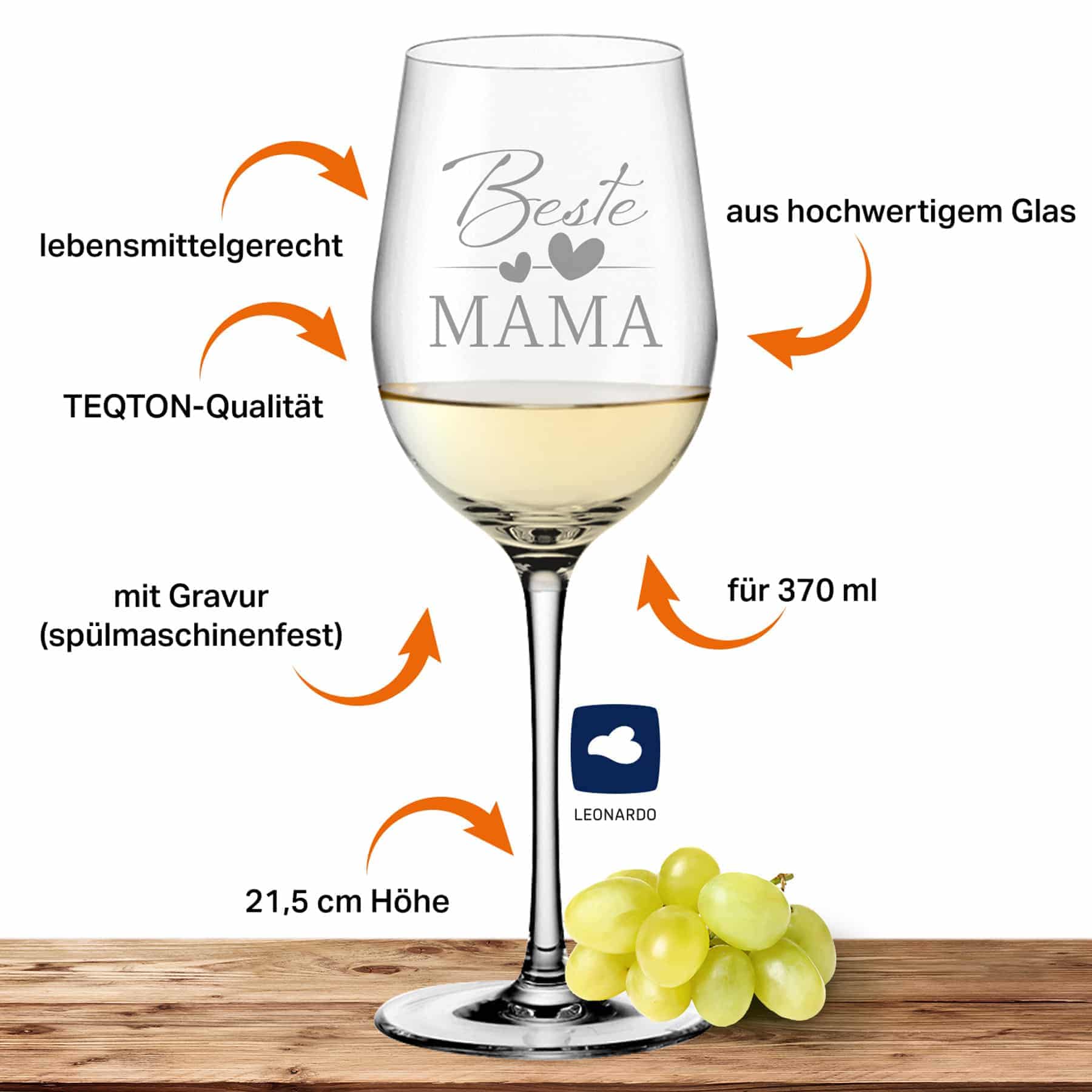 Produktbild 2 von Leonardo Weißweinglas 370ml Ciao+ mit Motiv "Beste Mama"