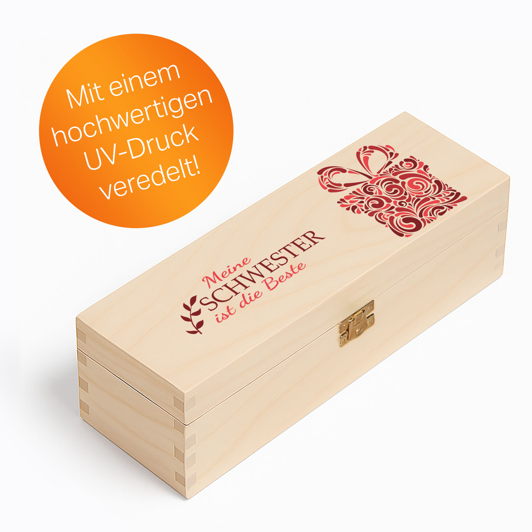Produktbild 4 von Weizenglas-Holzkiste-Set mit Gravur und Bedruckung "Beste Schwester"