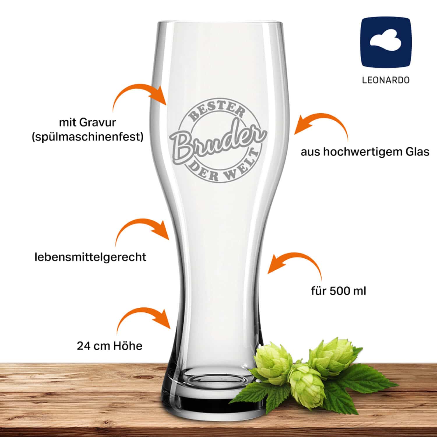 Produktbild 6 von Weizenglas 0,5l "Bester Bruder" mit Geschenkverpackung