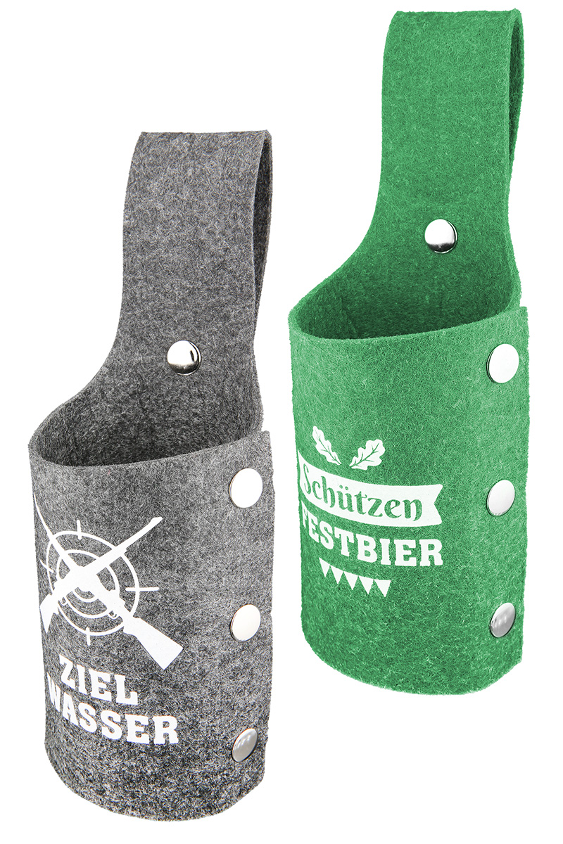 Produktbild von Filz Flaschenhalter „Schützenfestbier / Zielwasser“ – Bierflaschenhalter 2er Set