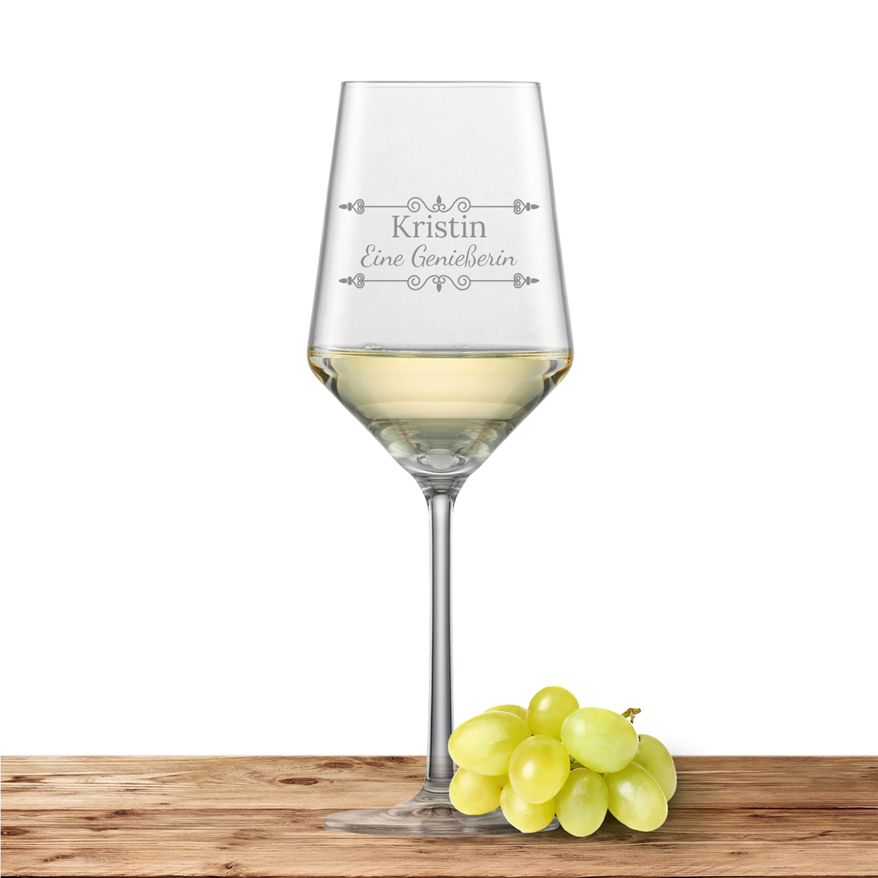 Produktbild von Zwiesel Glas Sauvignon Weißweinglas PURE mit Namen oder Wunschtext graviert (Verzierung 01) Genießerin