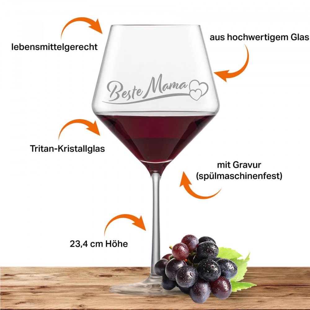 Schott Zwiesel Burgunderglas Rotweinglas PURE "Beste Mama" mit 2 Herzen