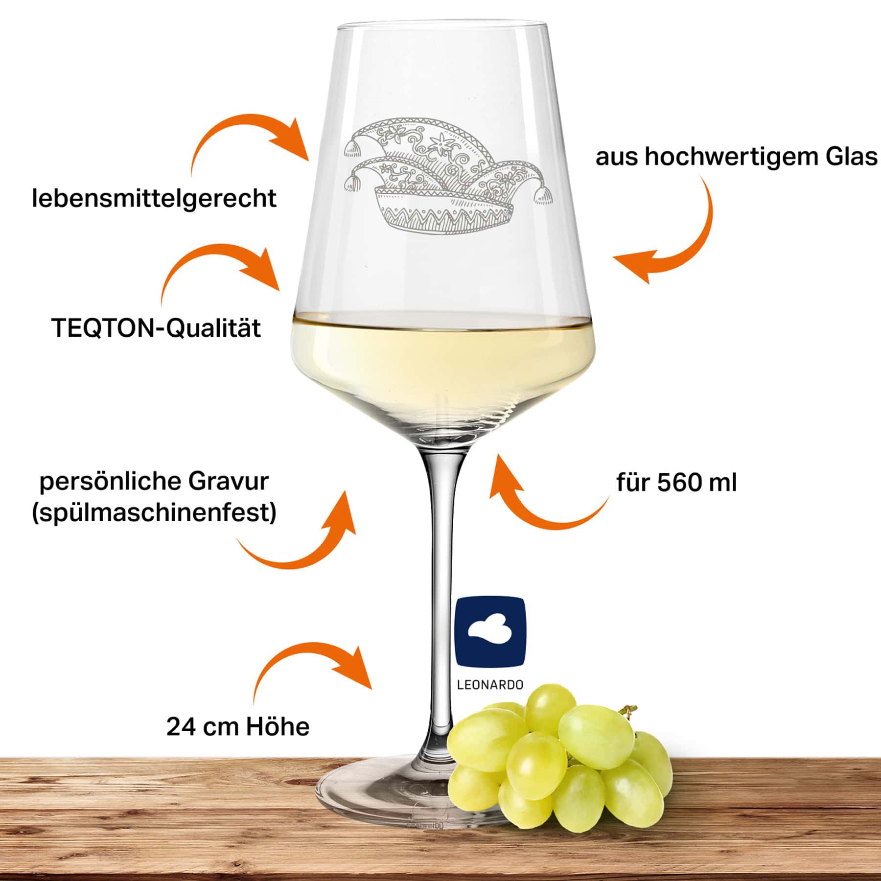 Leonardo Weißweinglas PUCCINI 560ml mit Namen oder Wunschtext graviert (Karnevalskappe) » kaufen bei
