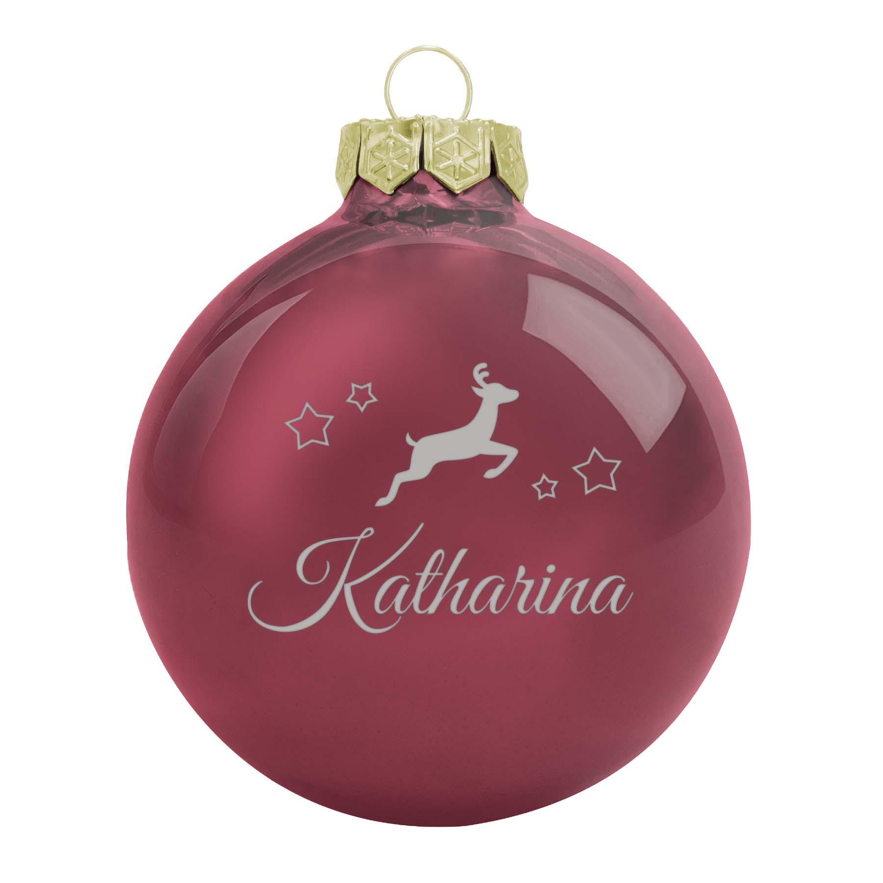 Weihnachtsbaumkugel aus Glas (glänzend) Hirsch & Name | Altrosa