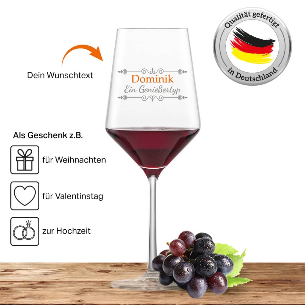 Schott Zwiesel Cabernet Rotweinglas PURE mit Namen oder Wunschtext graviert (Verzierung 01)