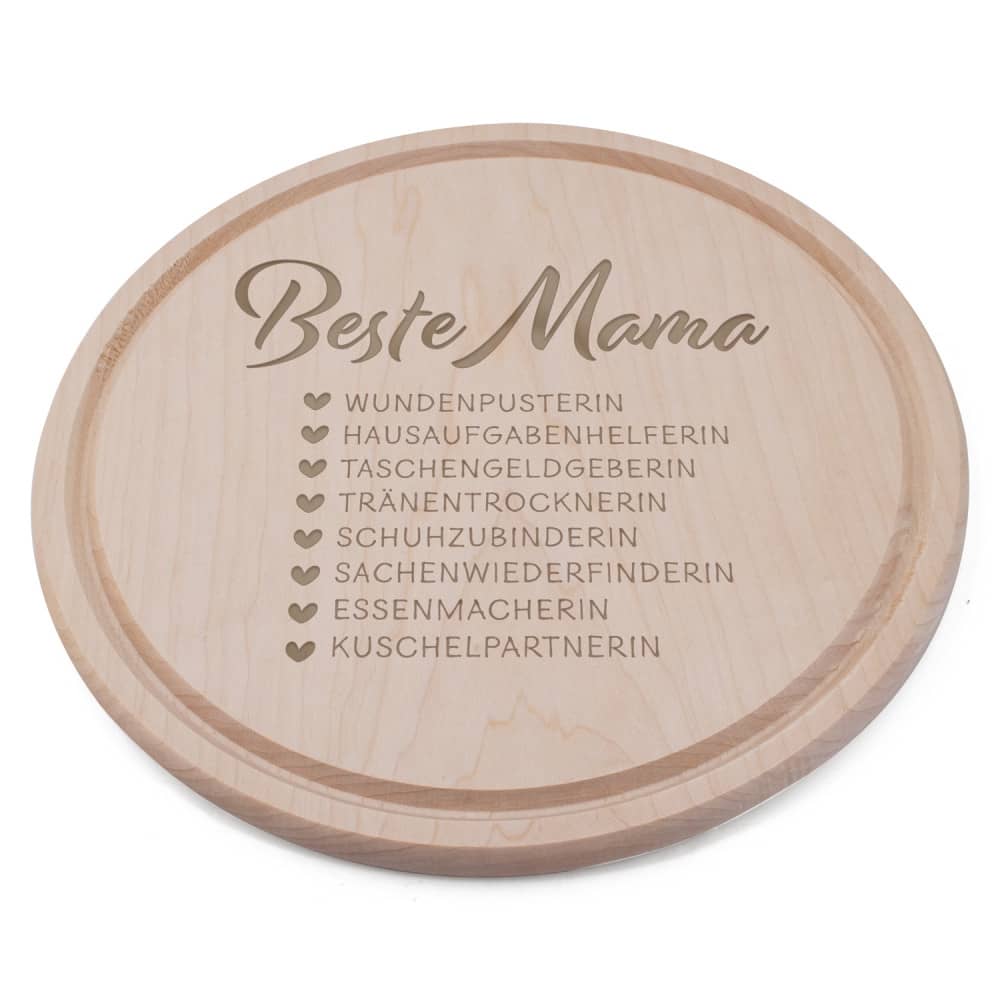 Frühstücksbrettchen Holz Rund mit Motiv Beste Mama "Checkliste"