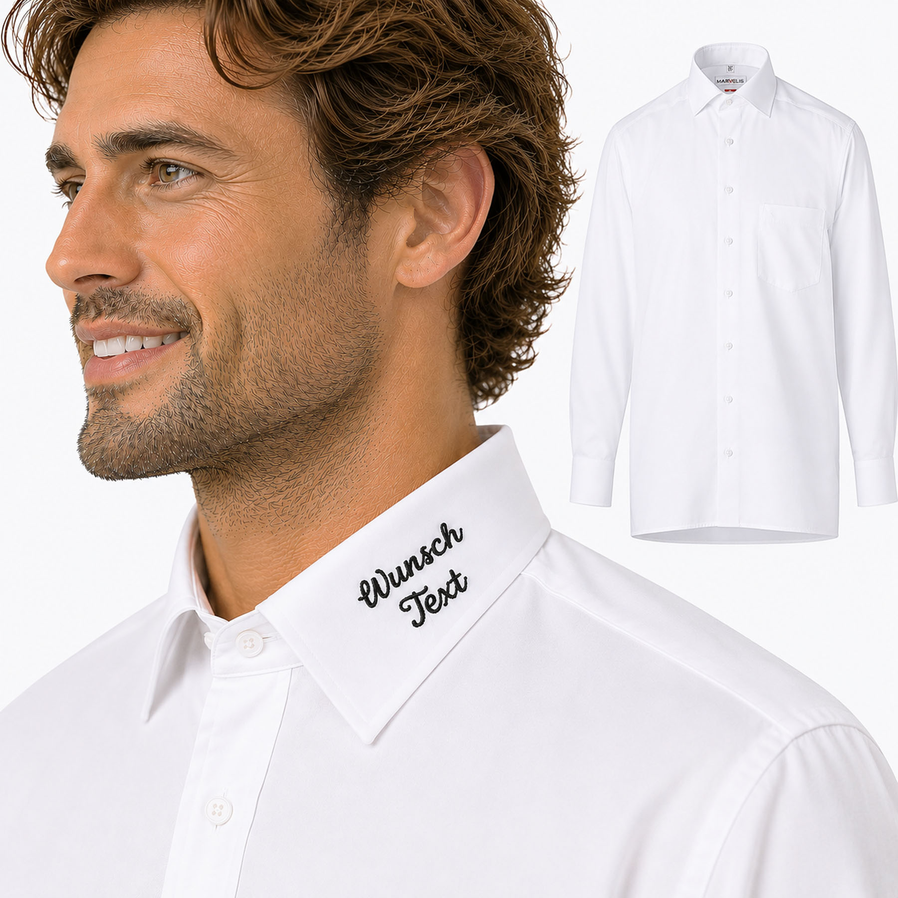 Produktbild von Marvelis Comfort Fit Hemd Langarm weiß - mit individueller Kragenbestickung