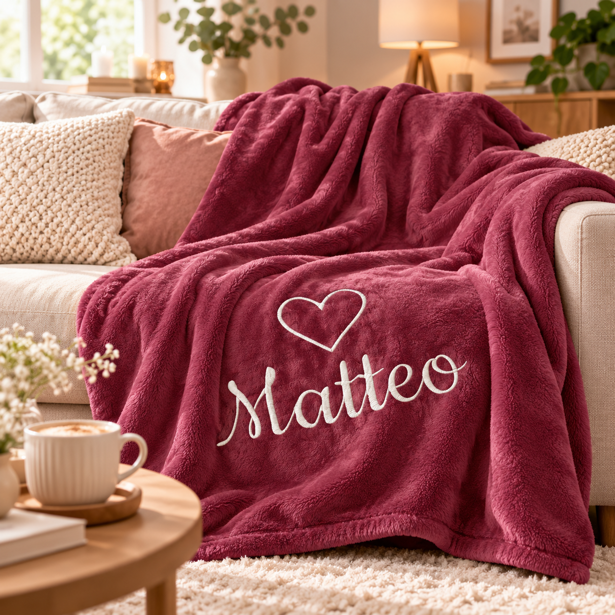 Produktbild von Kuscheldecke Herz mit Name oder Wunschtext
