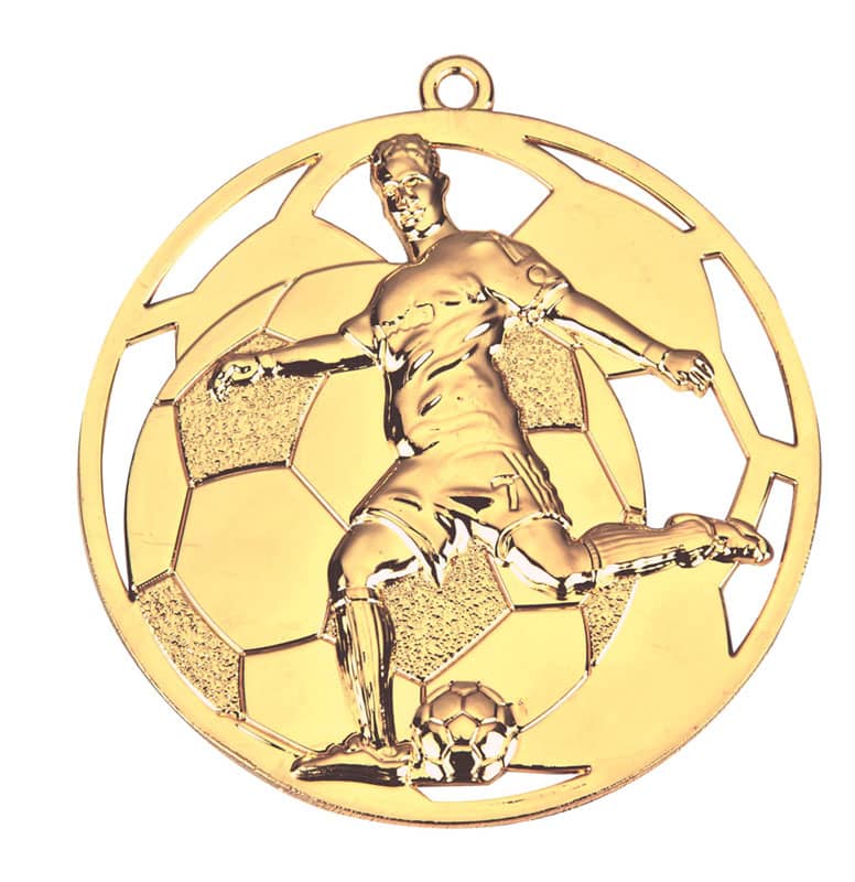 Produktbild von 3D Fußballmedaille "Spieler" Ø 50 mm inkl. Wunschemblem und Kordel