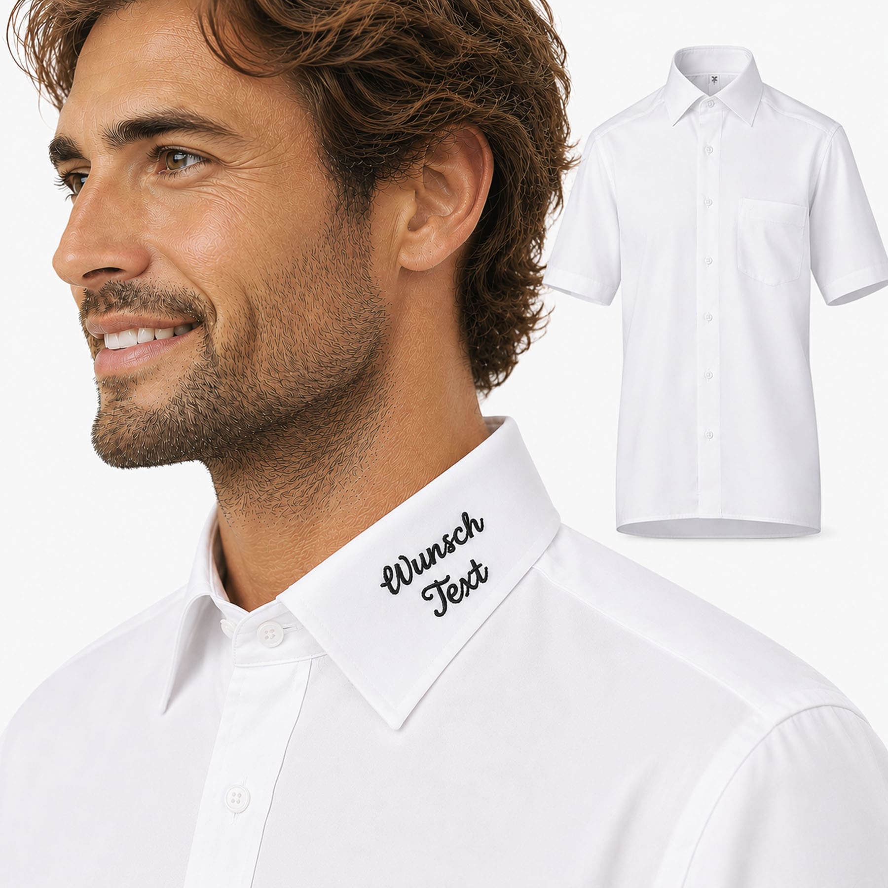 Produktbild von Marvelis Comfort Fit Hemd Kurzarm weiß - mit individueller Kragenbestickung