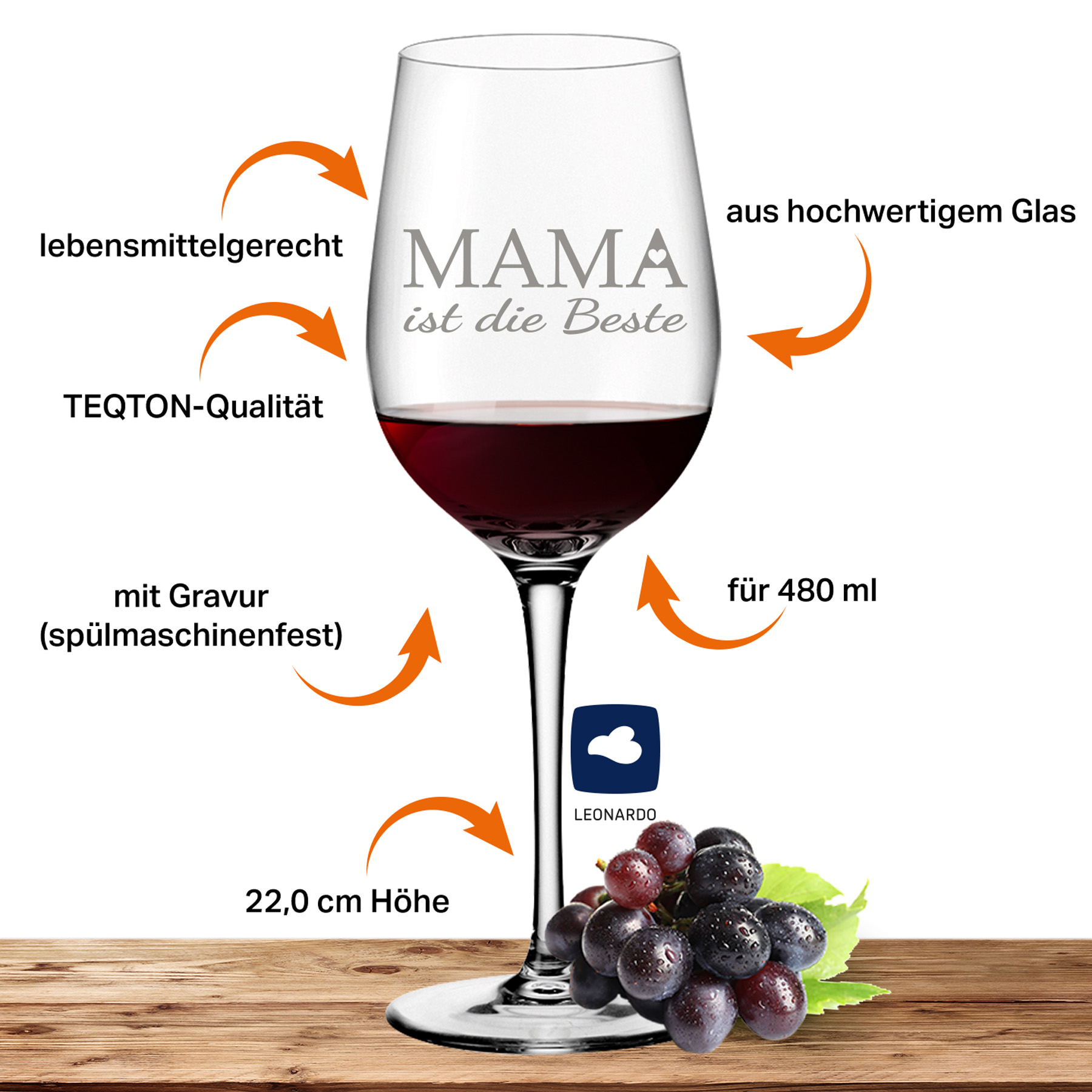 Produktbild 4 von Leonardo Rotweinglas 430ml Ciao+ "Mama ist die Beste"