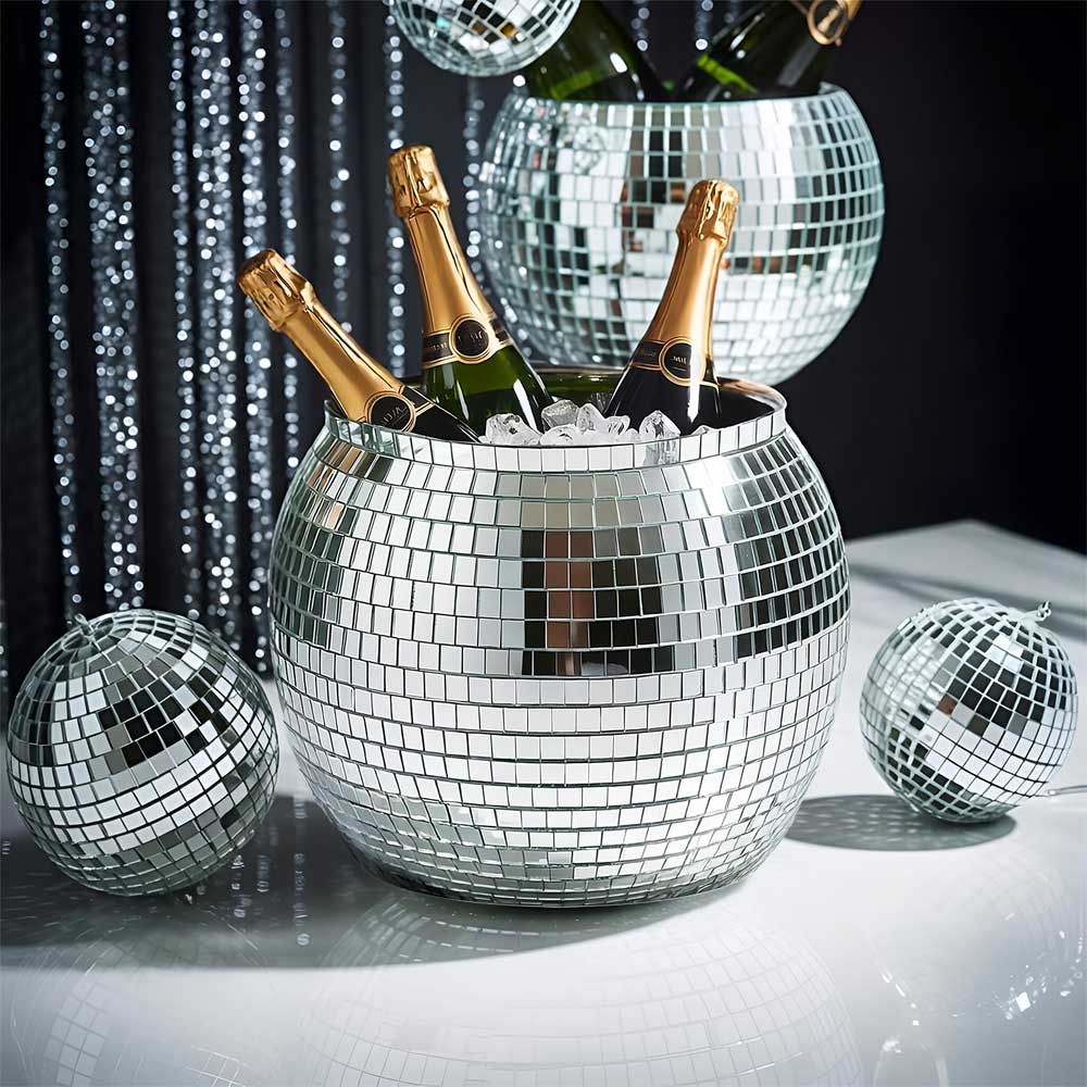 Produktbild von Disco Kugel Eisbehälter silber – Party Getränkekühler