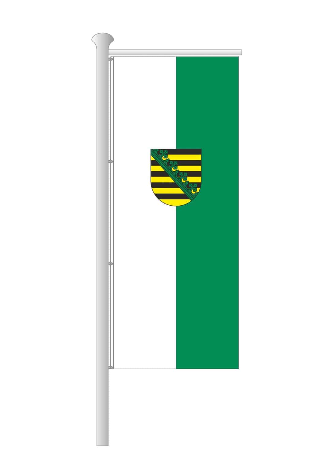 Sachsen-Fahne-Ausleger Hochformat mit Wappen