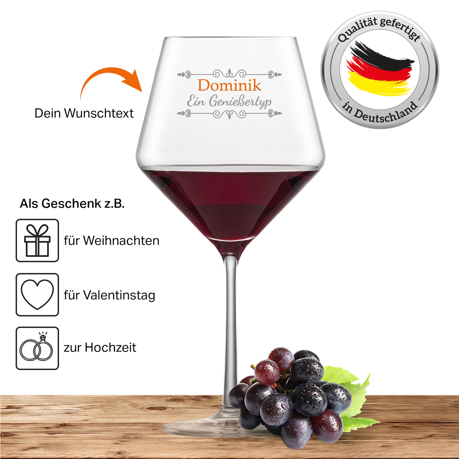 Schott Zwiesel Burgunderglas Rotweinglas PURE mit Namen oder Wunschtext graviert (Verzierung 01)