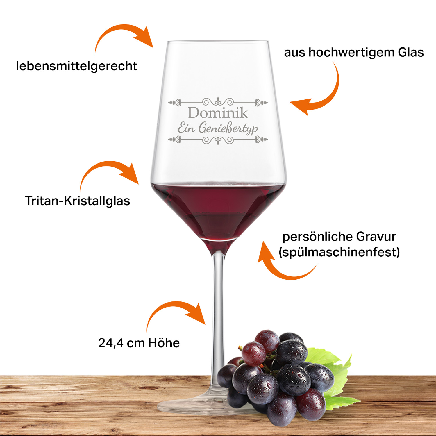 Schott Zwiesel Cabernet Rotweinglas PURE mit Namen oder Wunschtext graviert (Verzierung 01)