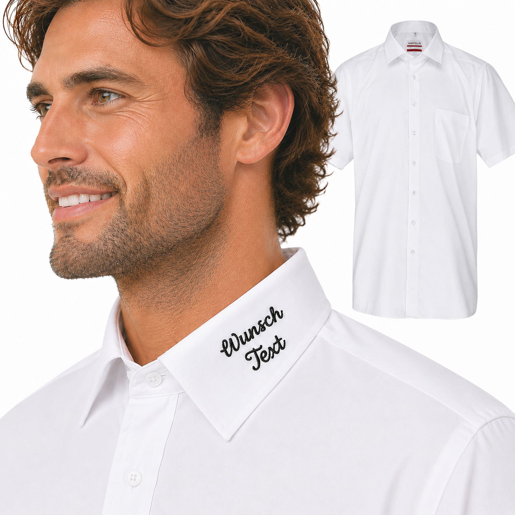 Produktbild von Marvelis Modern Fit Hemd Kurzarm weiß - mit individueller Kragenbestickung