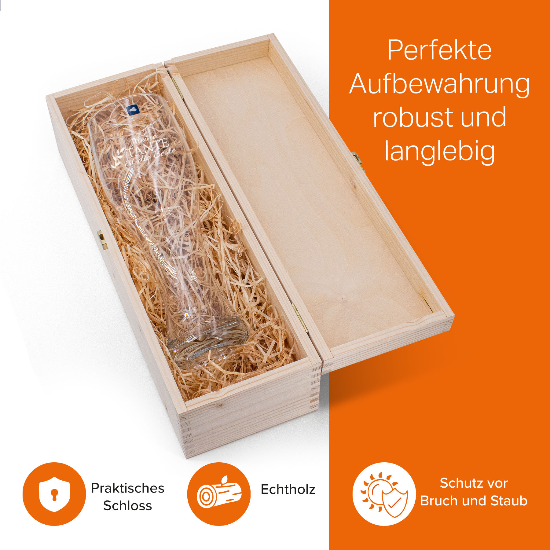 Produktbild 2 von Weizenglas-Holzkiste-Set mit Gravur und Bedruckung "Beste Tante"