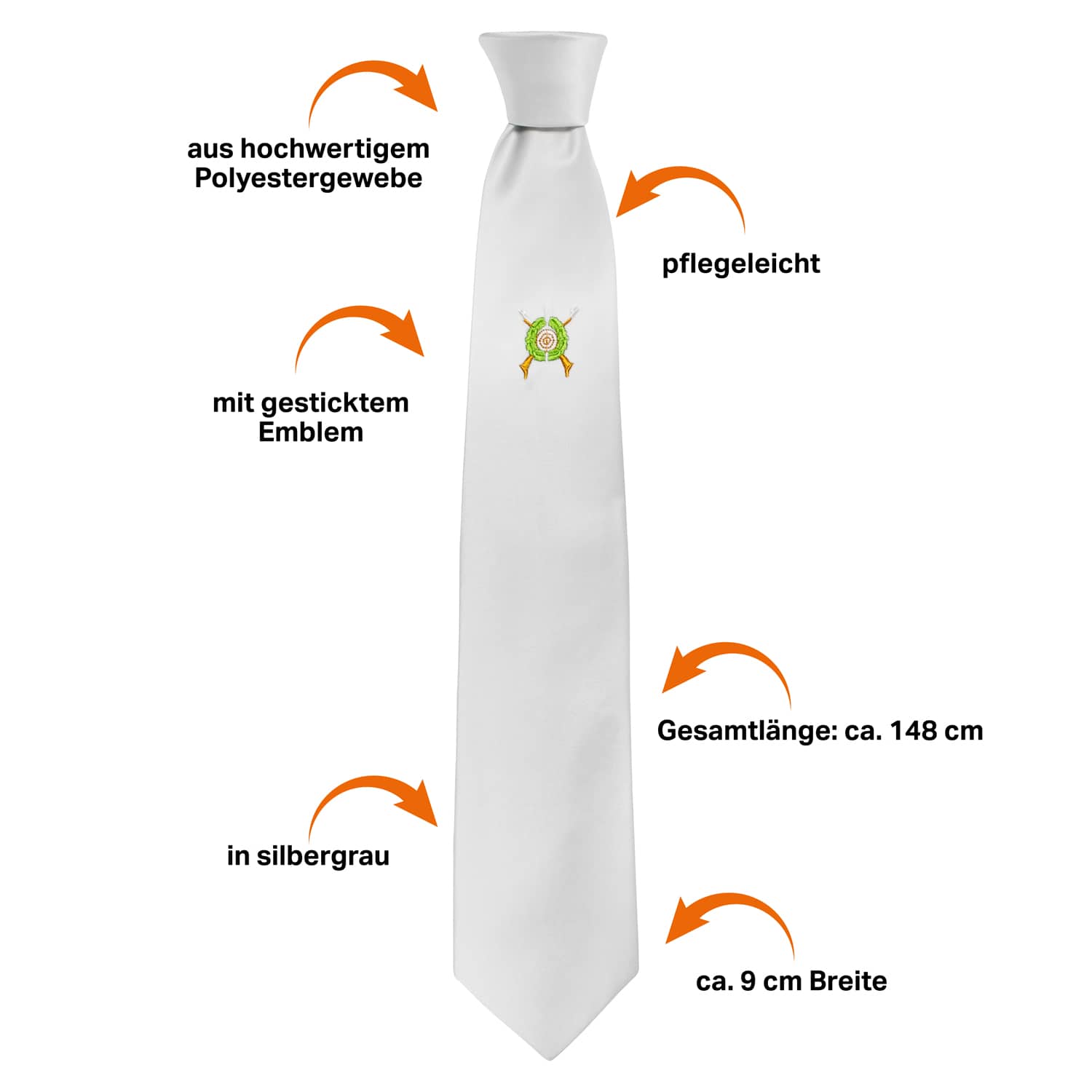 Produktbild 2 von Schützenkrawatte silbergrau mit gesticktem Schützenemblem