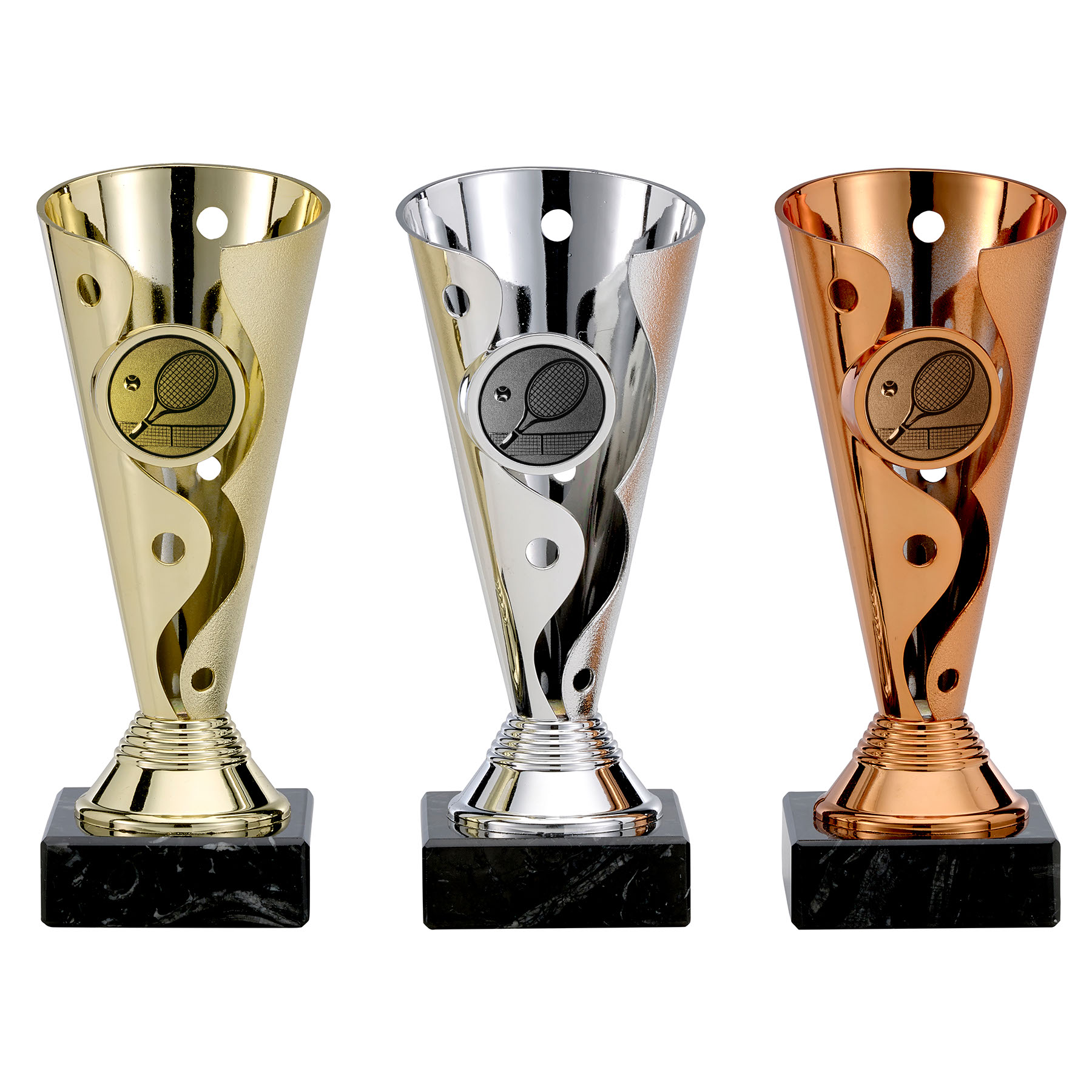 Tennispokale in Bronze, Silber und Gold