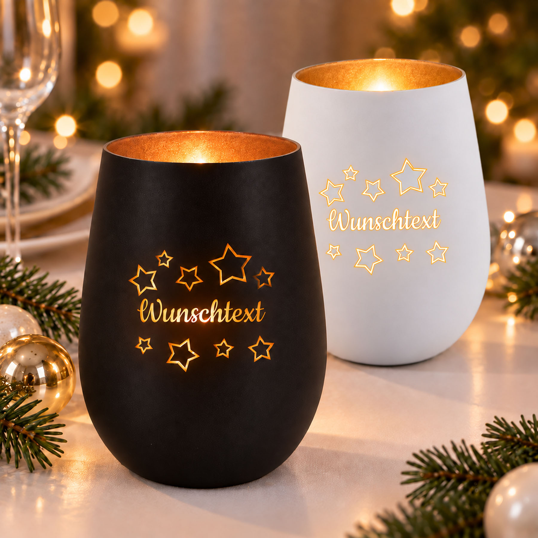 Produktbild von Windlichtglas, Sterne mit Wunschtext