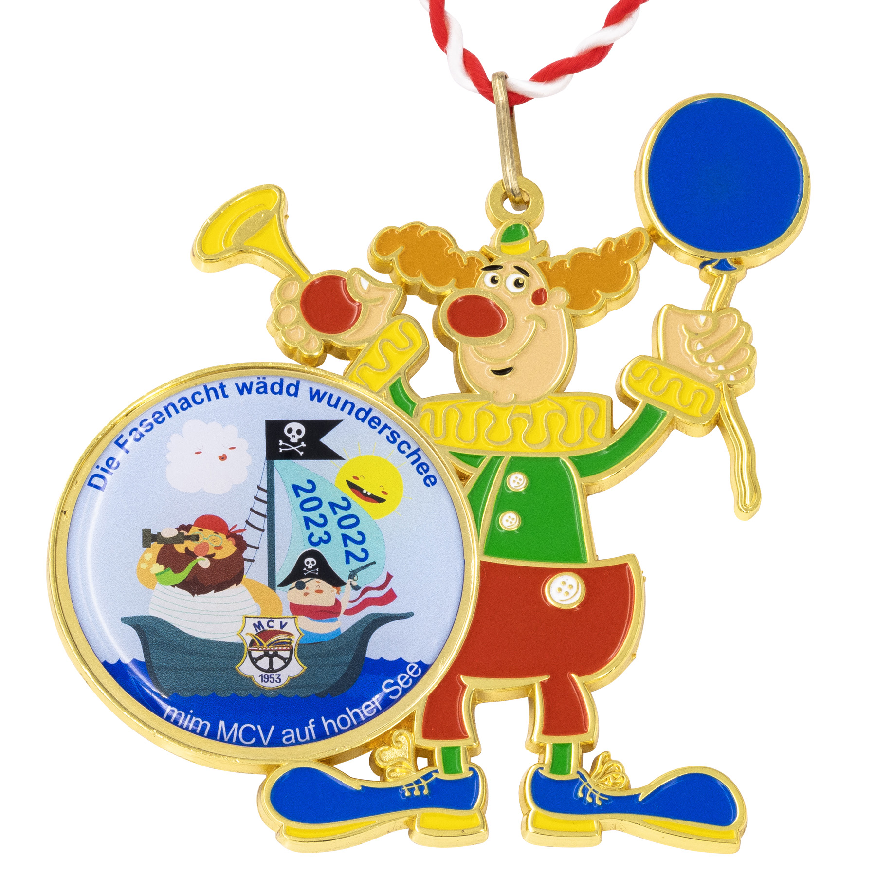 Produktbild von Karnevalsorden "Clown mit Luftballon und Trompete"