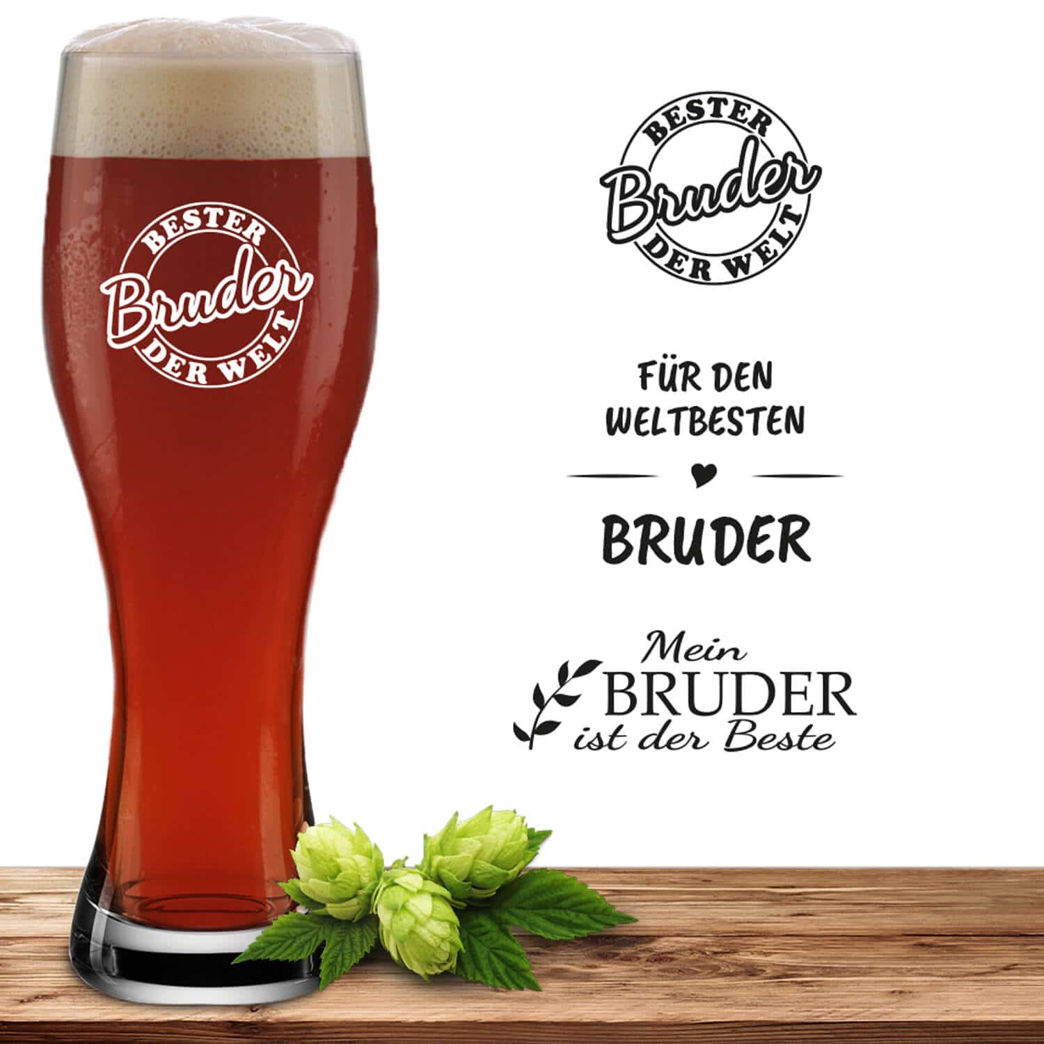 Produktbild 4 von Weizenglas 0,5l "Bester Bruder" mit Geschenkverpackung