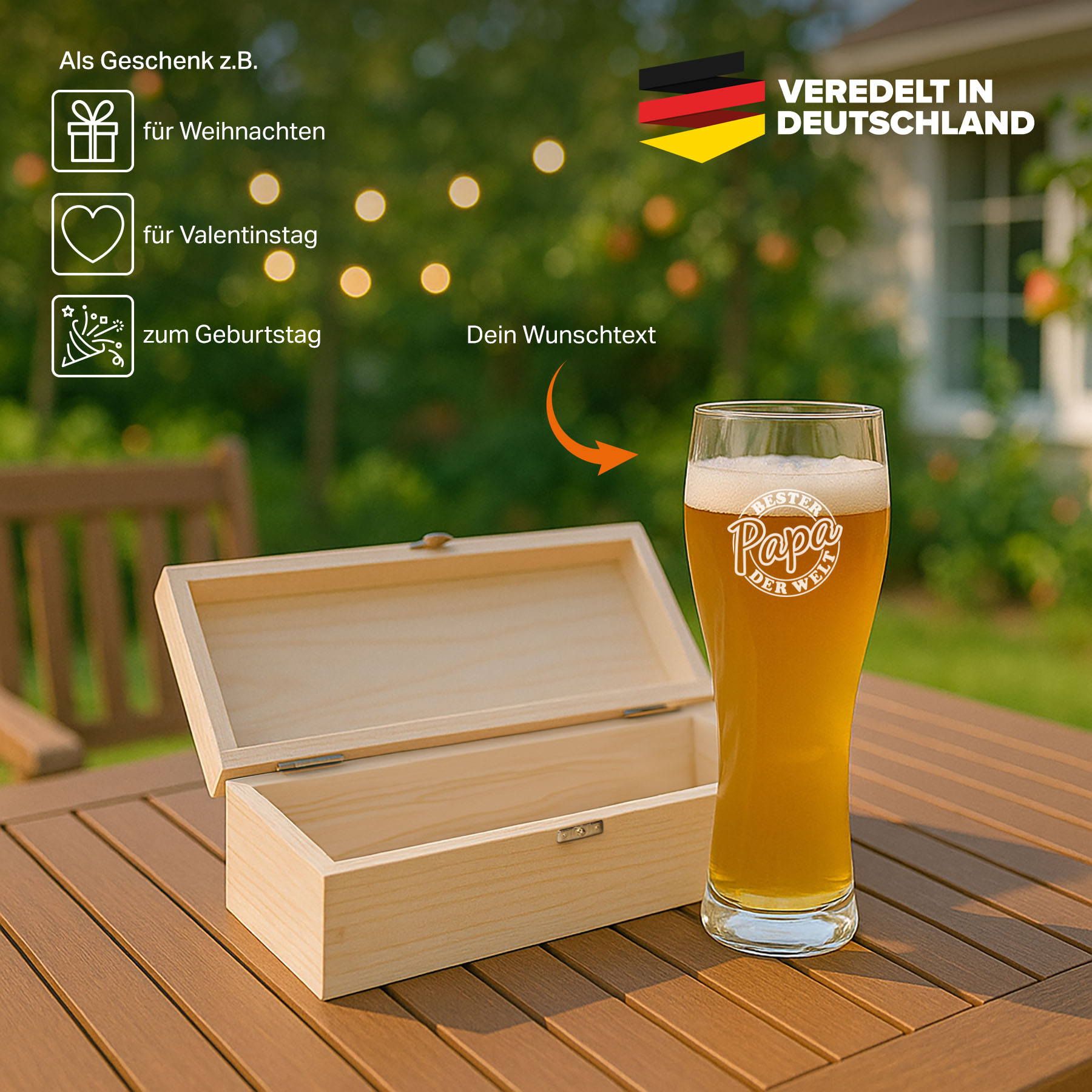 Produktbild 3 von Weizenglas-Holzkiste-Set mit Gravur und Bedruckung "Siegel Papa"