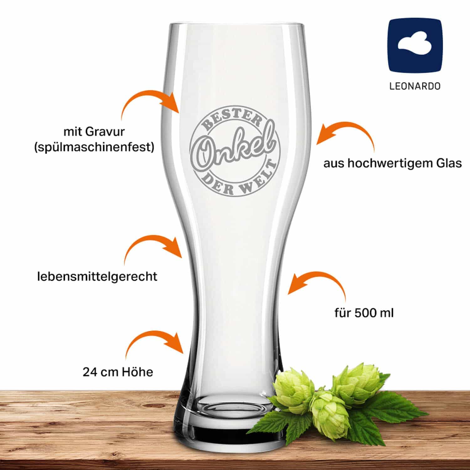 Produktbild 6 von Weizenglas 0,5l "Bester Onkel" mit Geschenkverpackung