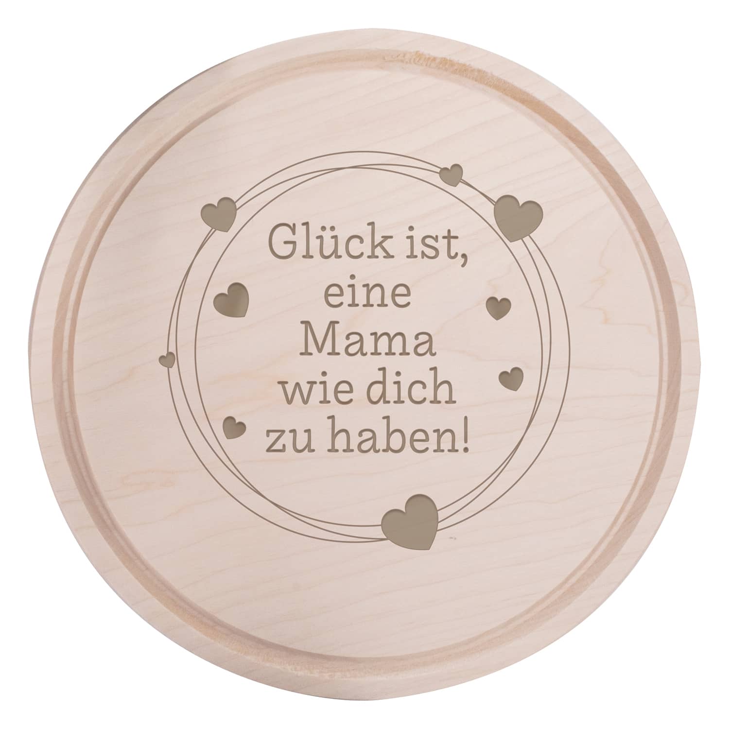 Frühstücksbrettchen Holz Rund mit Motiv "Glück ist - Mama"