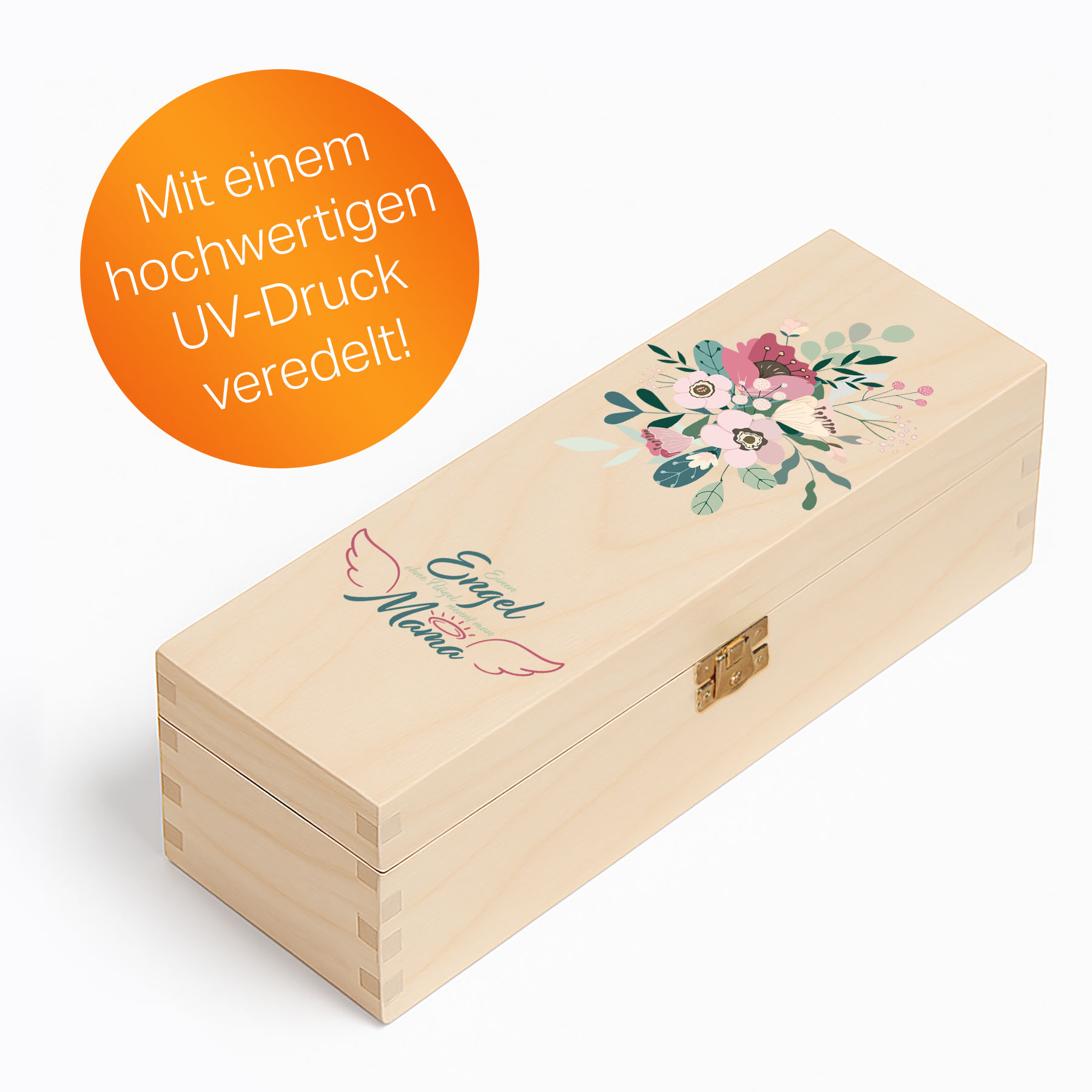 Produktbild 2 von Weinglas-Holzkisten-Set VIVID SENSES 535ml mit Gravur und Bedruckung "Engel Mama"