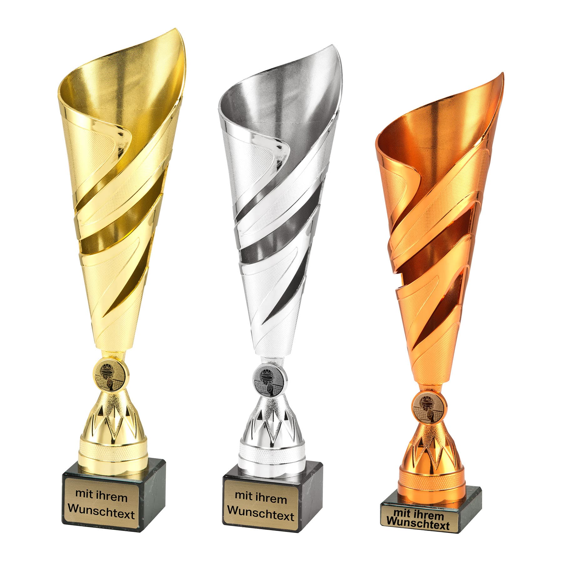 Pokalreihe: Gold, Silber, Bronze