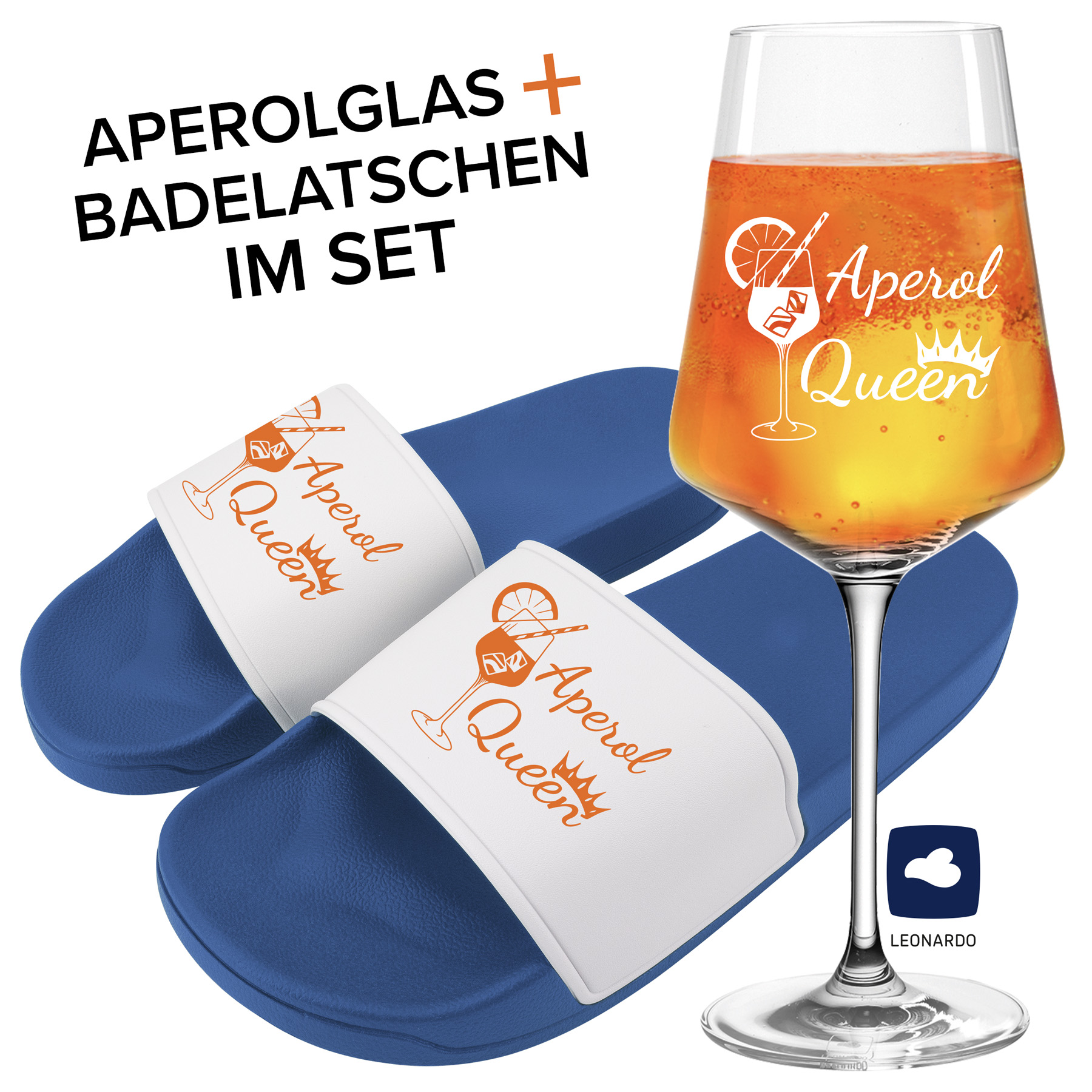 Produktbild von Badelatschen und Leonardo Aperolglas PUCCINI 560ml "Aperol Queen"