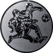 Emblem 25mm 2 Fußballspieler m. Bal, silber