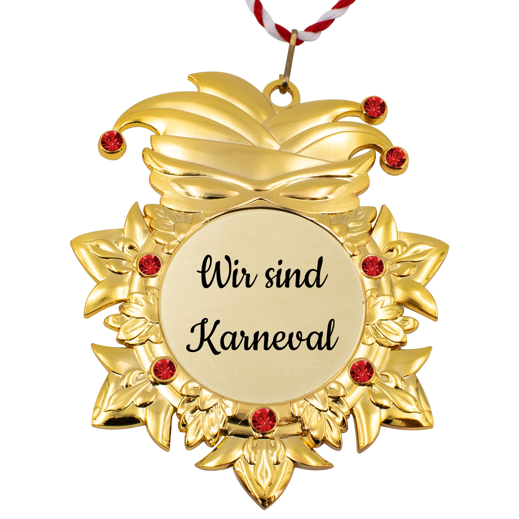 Karnevalsorden "Kappe und Maske" Gold mit Schmucksteinen
