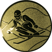 Emblem 25mm Skifahrer in Hocke, gold