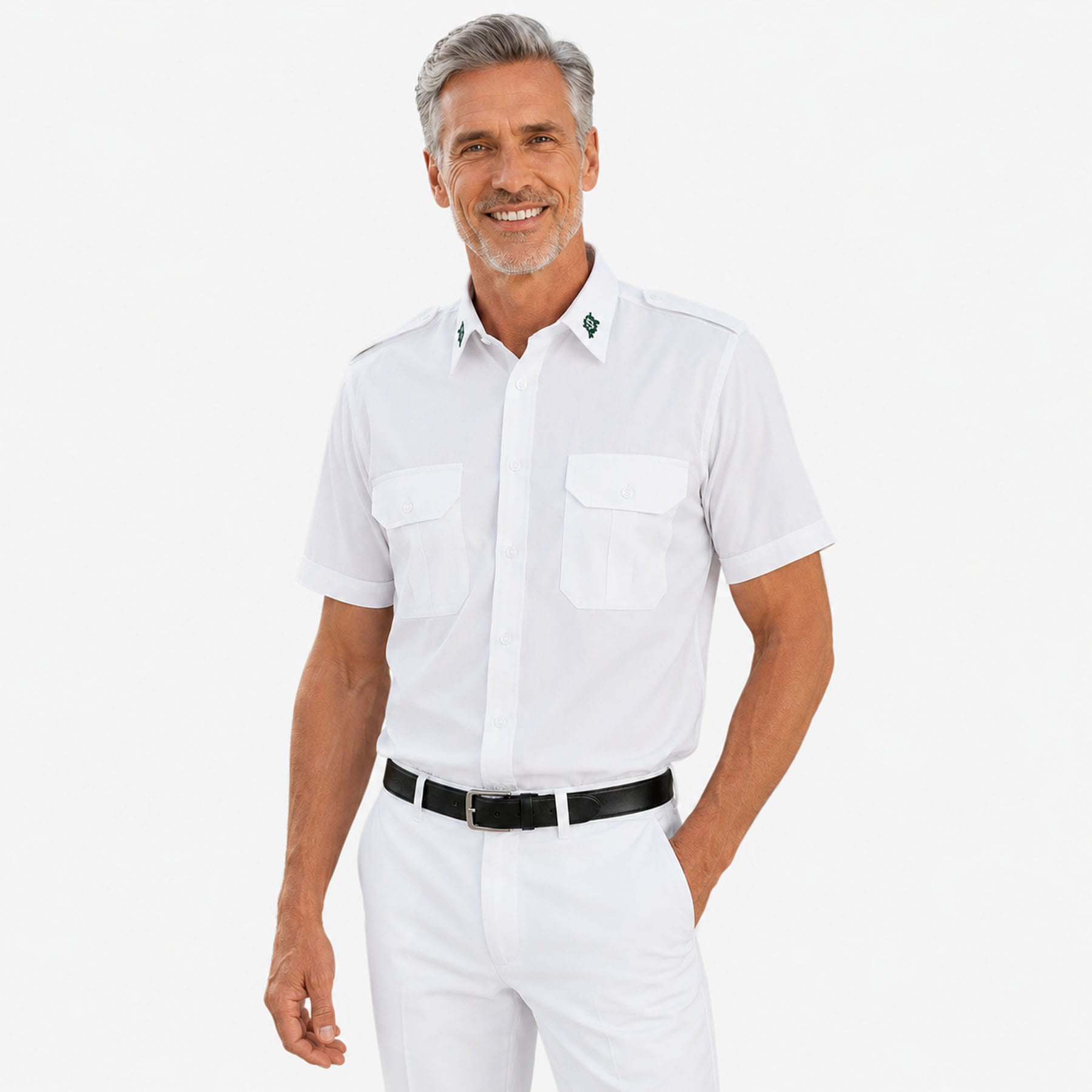Produktbild von Schützenhemd - Pilotenhemd weiß Kurzarm mit Stickemblem Slim Fit