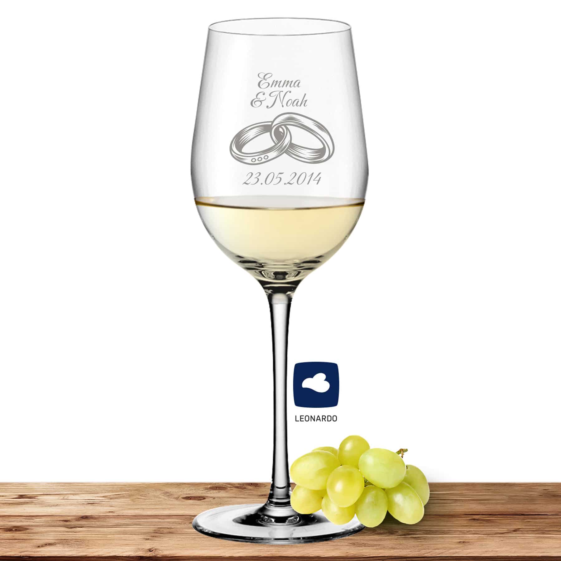 Produktbild von Leonardo Weißweinglas 370ml Ciao+ mit Motiv "Ringe" mit Name oder Wunschtext