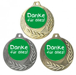 Danke Medaille "Arezzo" Ø 40mm mit Doming-Aufkleber und Band 