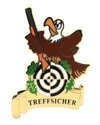 Pin "TREFFSICHER" Adler mit Gewehr