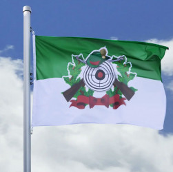 Schützenfahne mit Schützenlogo grün-weiß Hissfahne Quer - Flagge 