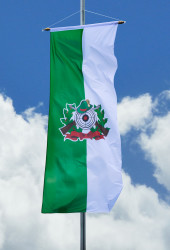 Schützenfahne mit Schützenlogo - Bannerfahne grün-weiß