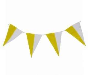 Wimpelkette gelb-weiß (geteilt) aus Stoff  » Premiumqualität « Wind- und Wetterfest an Nylonseil