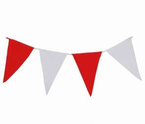 Wimpelkette rot-weiß aus Stoff » Premiumqualität « Wind- und Wetterfest an Nylonseil