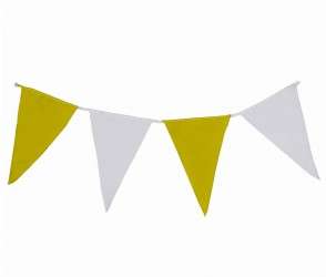 Wimpelkette gelb-weiß aus Stoff » Premiumqualität « Wind- und Wetterfest mit Nylonseil 