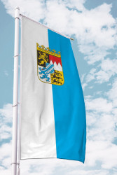 Bayernfahne für Ausleger Hochformat mit Wappen (Streifen)